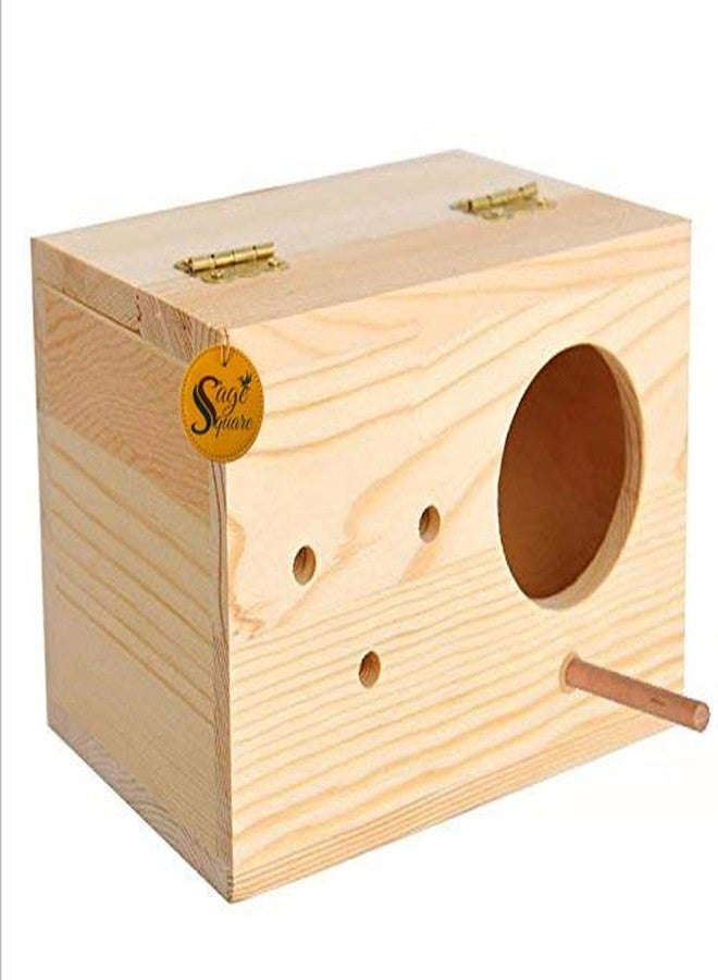 Sage Square 6 Inches Jumbo Size Natural Wood Mountable Bird Nest Cum Breeding Box with Perch Attached for Birds - Image 1